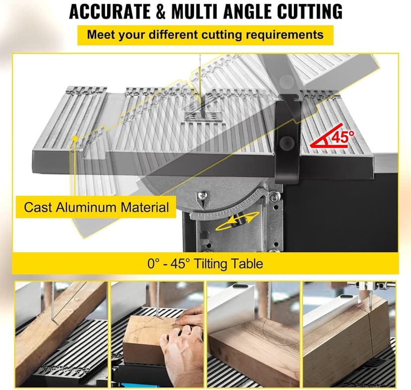 370W Benchtop Bandsaw with Dust Port 10in Width Cutting Wood 1700RPM Woodworking Band Sawing Machine DIY Tilt Table Blade