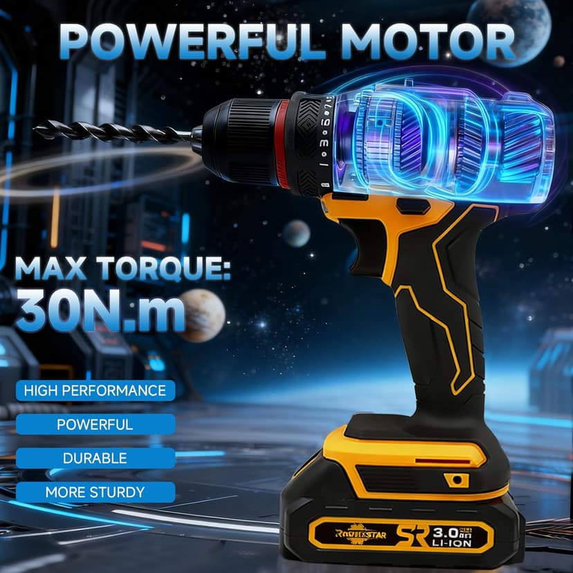 Cordless Drill Set with Battery And Charger,Power Drill Tool Set 20v,1/2-Inch Keyless Chuck,Variable Speed (Equipped with two batteries)