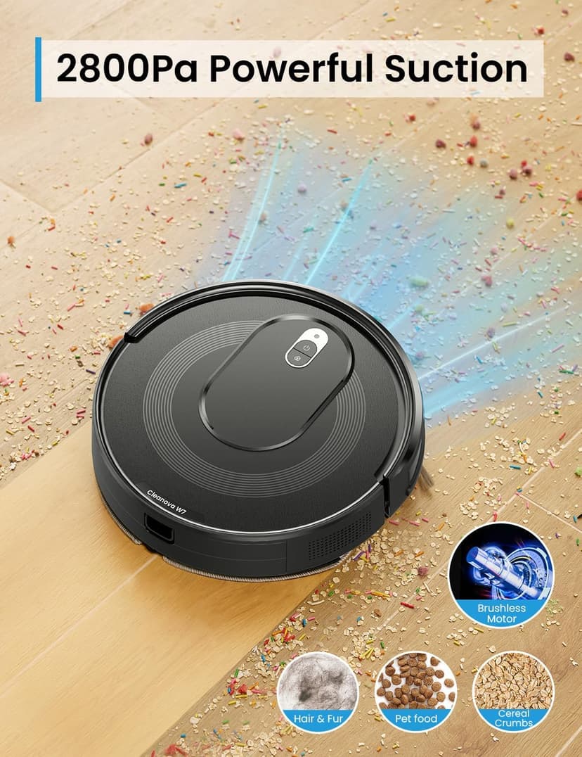 W7 Robot Vacuum and Mop Combo, 2 in 1 Mopping Robotic Vacuum Cleaner with Watertank and Dustbin, Self-Charging, Slim, Max 120mins Runtime for Hard Floor, Carpet Cleaning