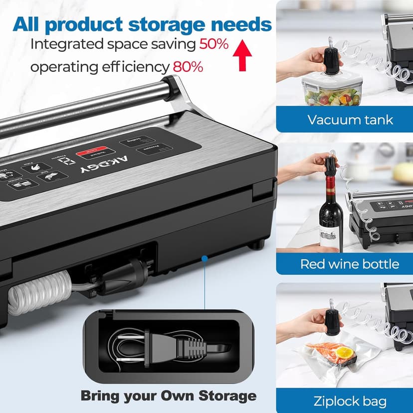 90Kpa Food Vacuum Sealer, Stainless Steel Vacuum Sealer Machine for Food with Double Heat Seal & Double Pump, Food Sealer Dry/Moist/Liquid Modes, Roll Storage and Cutter, Easy-Lock Handle and Clean