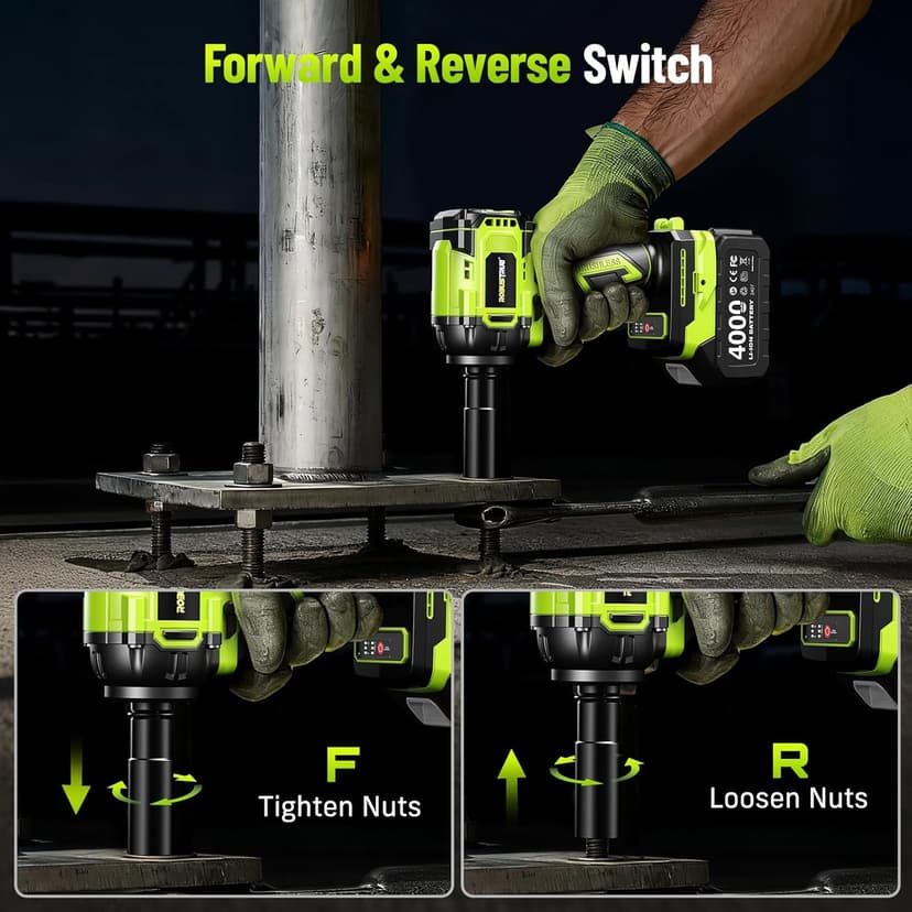 Cordless Impact Wrench, 406Ft-lbs (550N.m) Brushless 1/2 inch, 2800RPM High Torque Impact Gun, 2x 4.0Ah Battery, Charger, 4 Sockets, Electric Impact Wrench for Car Home