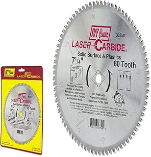 IVY Classic 36350 Laser Carbide 7-1/4-Inch 60 Tooth Solid Surface and Plastic Cutting Circular Saw Blade with 5/8-Inch Diamond Knockout Arbor, 1/Card
