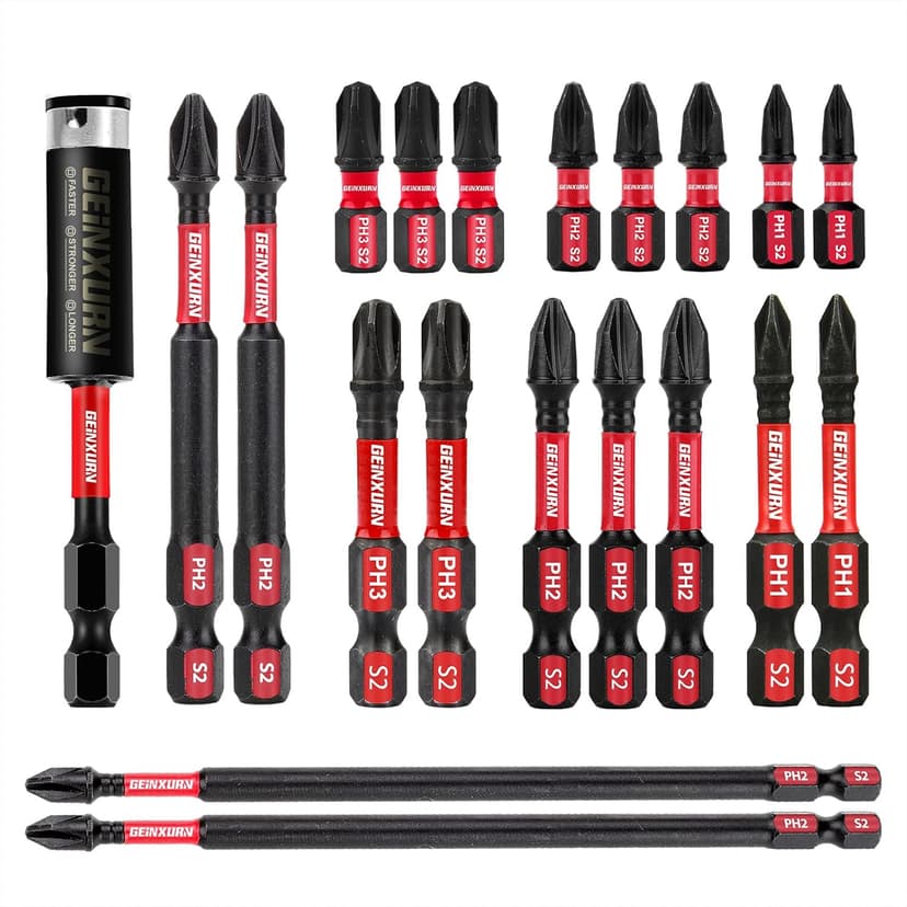 Impact Tough Phillips Bits PH1/PH2/PH3 Insert Driver Bits,19Pack Bulk Phillips Screwdriver Bits Set with 1Pcs Impact Bit Holder