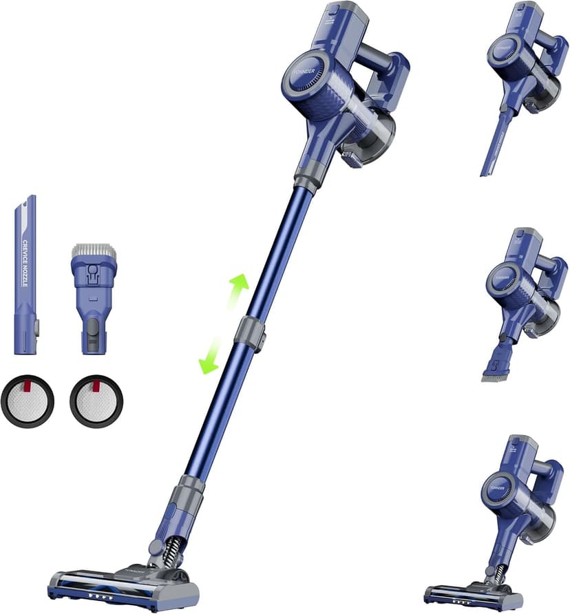 YONNDER Cordless Vacuum Cleaner 40KPA, 6-in-1 Lightweight & Detachable Battery, Powerful Suction for Home, 6-Stage Filtration, Tangle-Free V-Shaped Brush, for Hard Floor/Carpet/Pet Hair