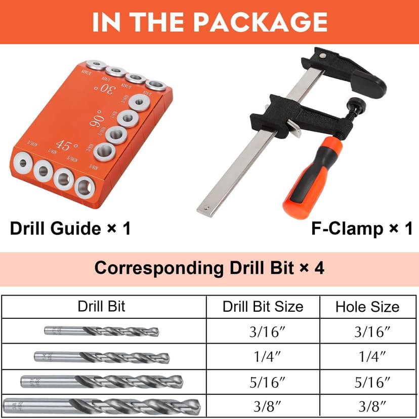 Steel DN Mate Aluminum Drill Guide, 30 45 90 Degree Angle 4 Sizes for Cable Railing Lag Screw Wood Post, Drill Hole Guide Jig for Angled/Straight Holes for Deck Cable Stair Handrail DG12