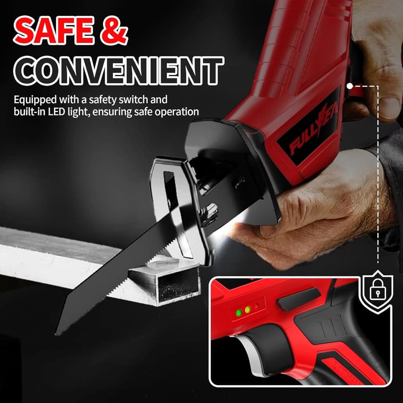 Reciprocating Saw Cordless, 0-3500SPM Power Reciprocating Saw with 2*2000mAh Battery & 4 Saw Blades, Tool-Free Blade Change, Variable Speed Reciprocating Saws for Woods/Metal/Plastic Cutting