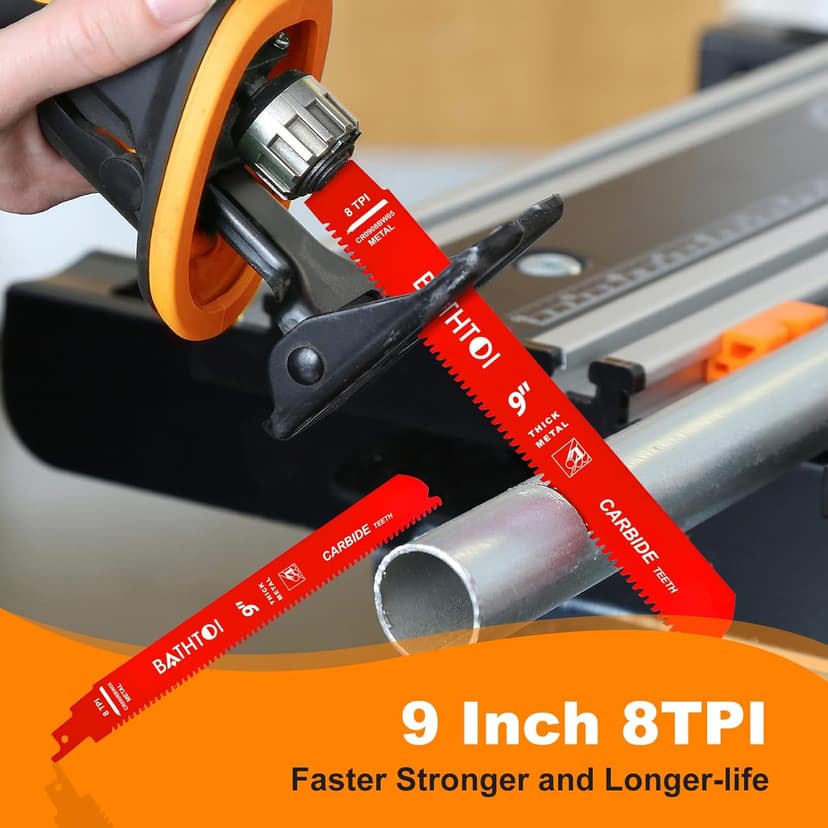 5 Pack 9 Inch 8 Tpi Carbide Reciprocating Saw Blades for Thick Metal Cutting, Cast Iron and Alloy Steel Cutting Sawzall Blades with Carbide Tipped Teeth for Longer Life and Faster Cutting Speed