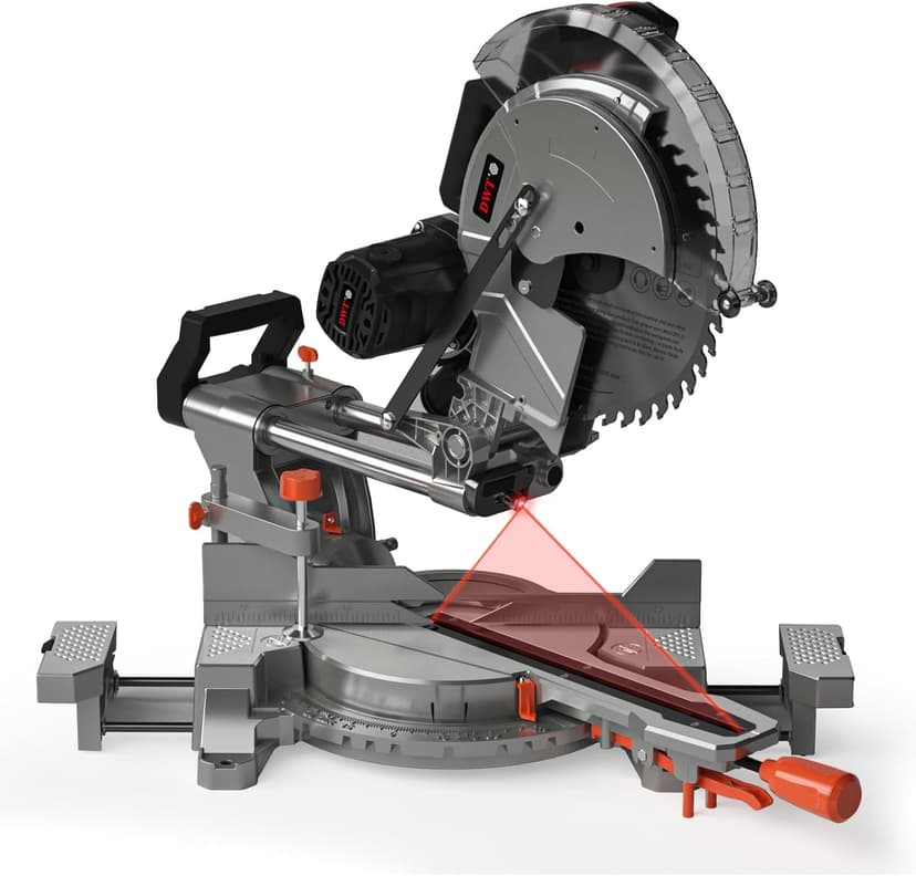 12-inch Compound Miter Saw with Double Bevel Cutting (-45/0/+45), Laser Guide, 9 Positive Stops, 3800RPM, 15Amp Miter Saw with Extension Table, 4.2x13in Cutting Capacity