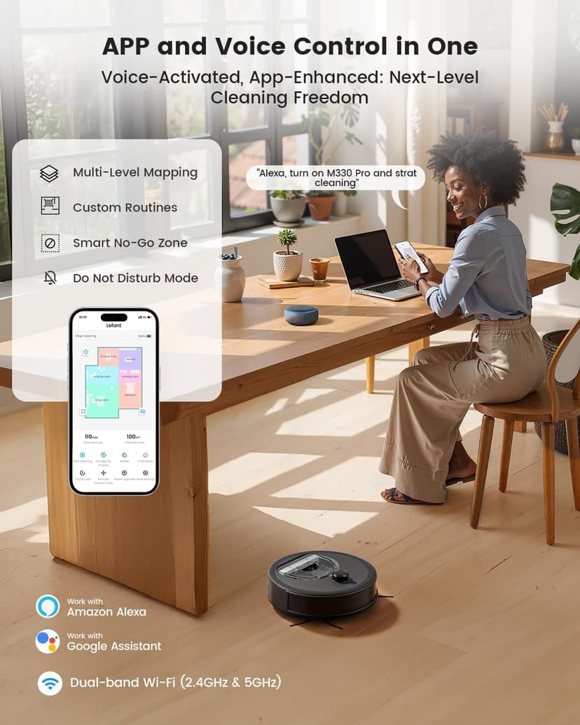 Lefant LiDAR Robot Vacuum and Mop, 450ml Visible Dustbin, Upgraded 190° PSD Obstacle Avoidance, Customized Cleaning, Multi-Floor Mapping, 150 Mins Runtime, 2.4&5G WiFi, Pet Hair & Carpets, M330 Pro