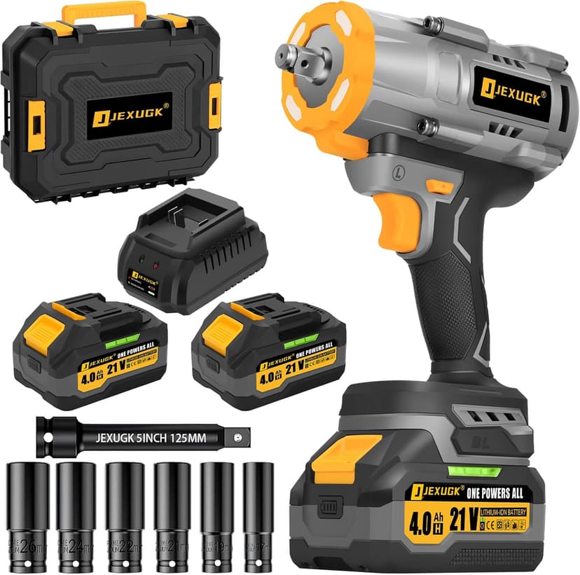 1600Nm Cordless Impact Wrench, 21V 1/2" 1180Ft-lbs Impact Gun wiht 2 x 4.0Ah Battery, High Torque Pistola De Impacto with 6 Sockets, Brushless Llave De Impacto Driver for Truck/Car/Mower