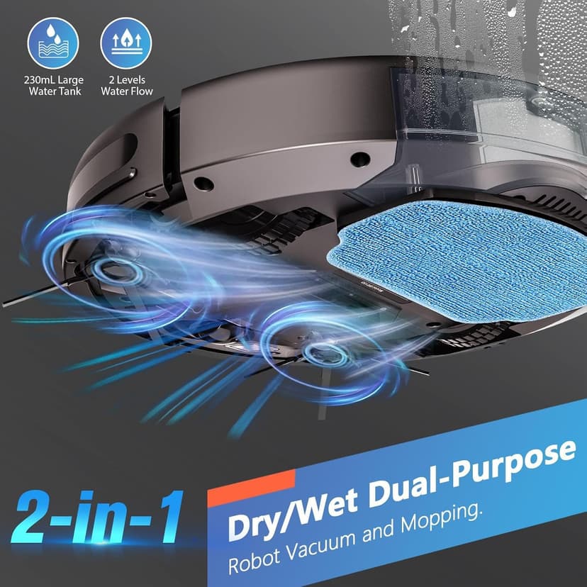 MAMNV Robot Vacuum and Mop Combo, WiFi/App, Robotic Vacuum Cleaner with Schedule, 2 in 1 Mopping Robot Vacuum with Watertank and Dustbin, Self-Charging, Slim, Ideal for Hard Floor, Pet Hair, Carpet
