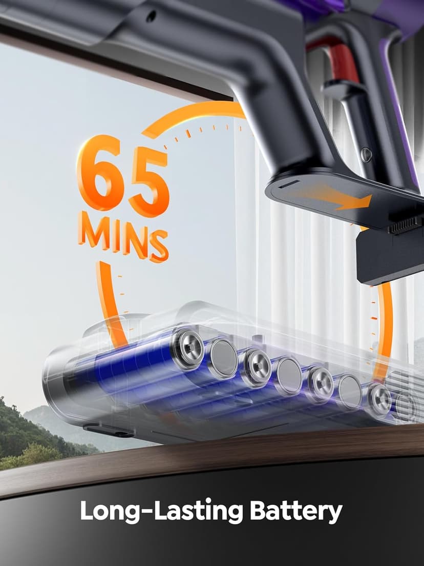 Cordless Vacuum Cleaner, 550W 45KPA 60 Mins Runtime Vacuum Cleaners for Home, Stick Vacuum with Self-Standing, Wall Mount Charging and Intelligent Auto Mode, Handheld Vacuum for Pet Hair/Carpet/Floor
