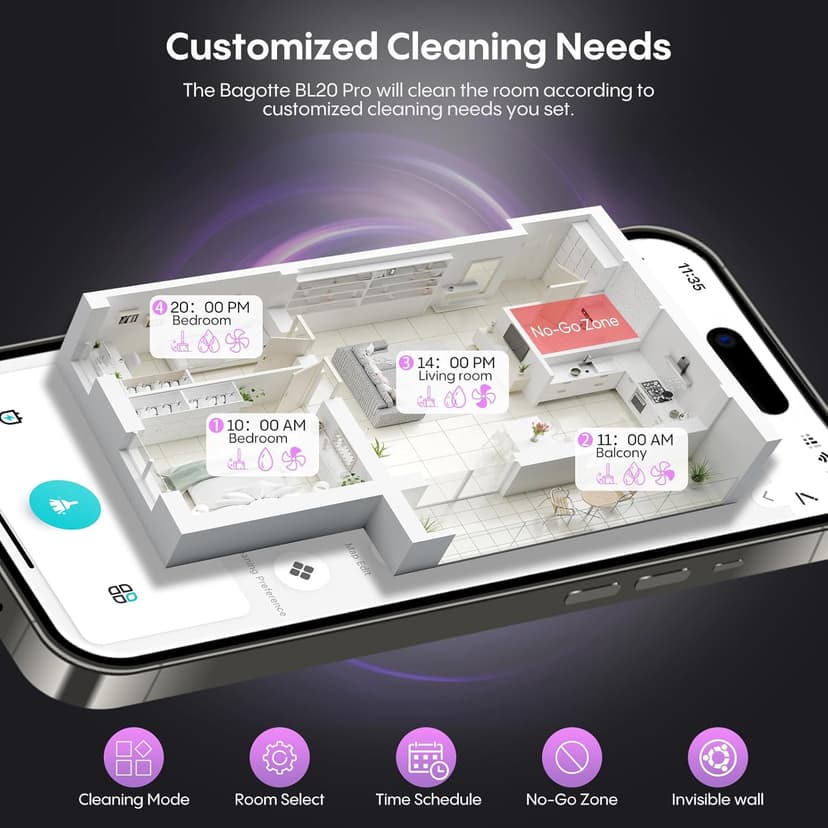 Bagotte Robot Vacuum and Mop, 5000Pa Self Emptying Robotic Vacuum with Mapping,60-Day Hands-Free Cleaning, LiDAR Navigation, No-Go Zones,Wi-Fi/App/Alexa Control, for Pet, Hard Floors, Carpets