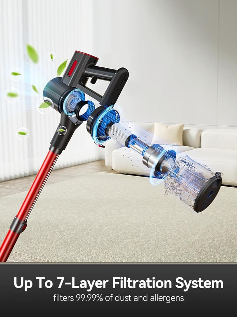 uwant Cordless Vacuum Cleaner 35Kpa Powerful Suction Wide Green Headlight Vacuum Cleaner for Home Pet Hair Anti-Tangle HEPA Lightweight Handheld Vacuum for Carpet Hard Floors (Black)