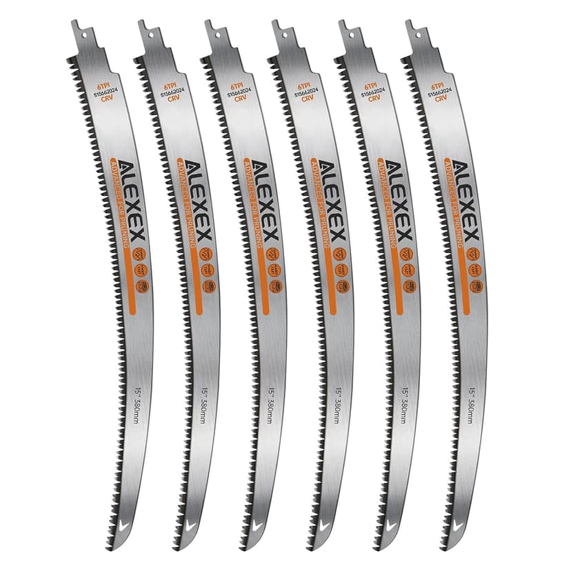Japanese Teeth Sawzall Blades for Tree Trimming, 15 Inch Curved Edge Pruning Reciprocating Saw Blades 6TPI, Wood Cutting, Cr-V Sabre Saw Blades Better Wear Resistance 6 Pack