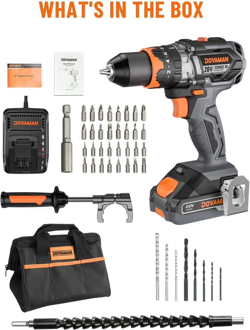 TITANCE X6 Advanced Cordless Drill Driver, 20V Brushless 1/2'' Impact Drill, 575 IN-LBS, 36000 BPM, 3-IN-1 Mode, 2-Speed, Metal Chuck, 2.0Ah Battery, Driver Kit for DIY Project & Home Use