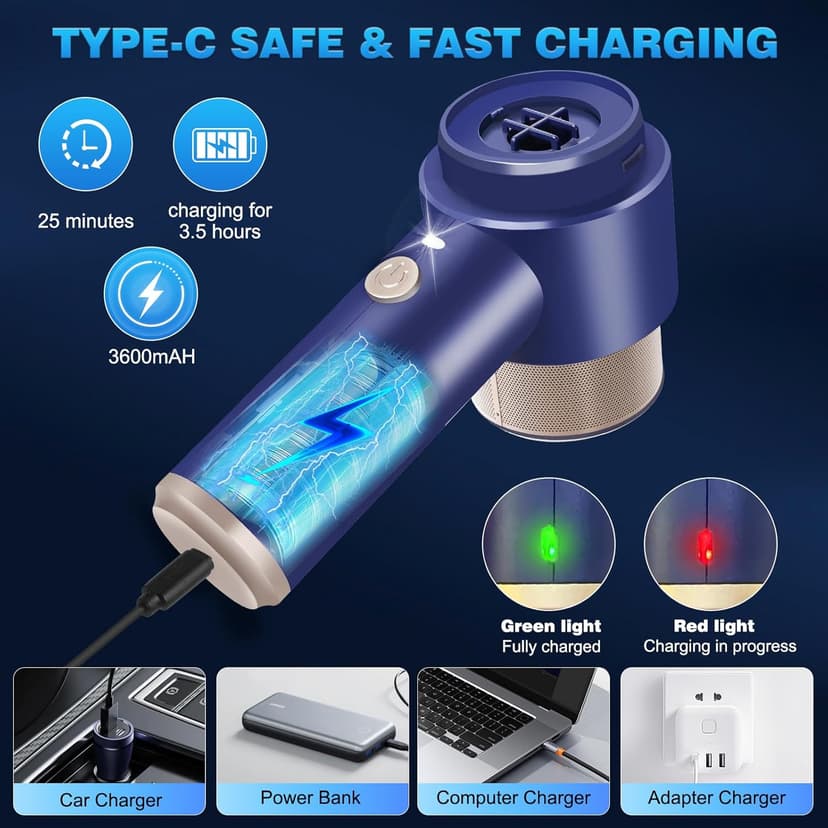 Handheld Car Vacuum Cleaner Rechargeable Mini Vacuum Cleaner with Led 4-in-1 Aspiradora para Carro High Power Hand Held Vacuum Portable Cordless for Car, Home, Pet, Office（Blue）