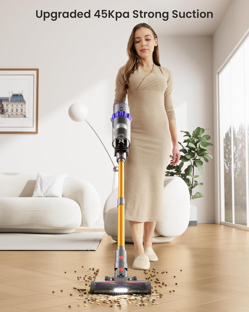 Cordless Vacuum Cleaner, 550W 45KPA 70Mins Self-Standing Vacuum Cleaners for Home, Stick Vacuum Cordless with Wall Mount Charging, LDE Display, Upgraded Roller Brush for Carpet,Pet Hair,Hardwood Floor