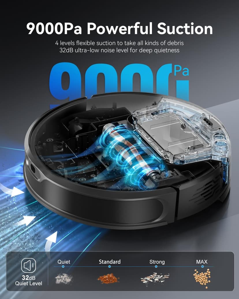 Robot Vacuum and Mop Combo, LiDAR Navigation, Ultra Slim Design, 9000Pa Suction Robotic Vacuum Cleaner – 200 Min Runtime, Auto Recharge, Customizable Cleaning for Pet Hair, Hard Floors