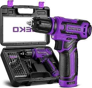 Cordless Drill：DEKOPRO 12V Power Drill Set 800RPM Electric Drills Small Drills with 3/8-inch Keyless Chuck and Portable Tool Set Gift Box (Purple)