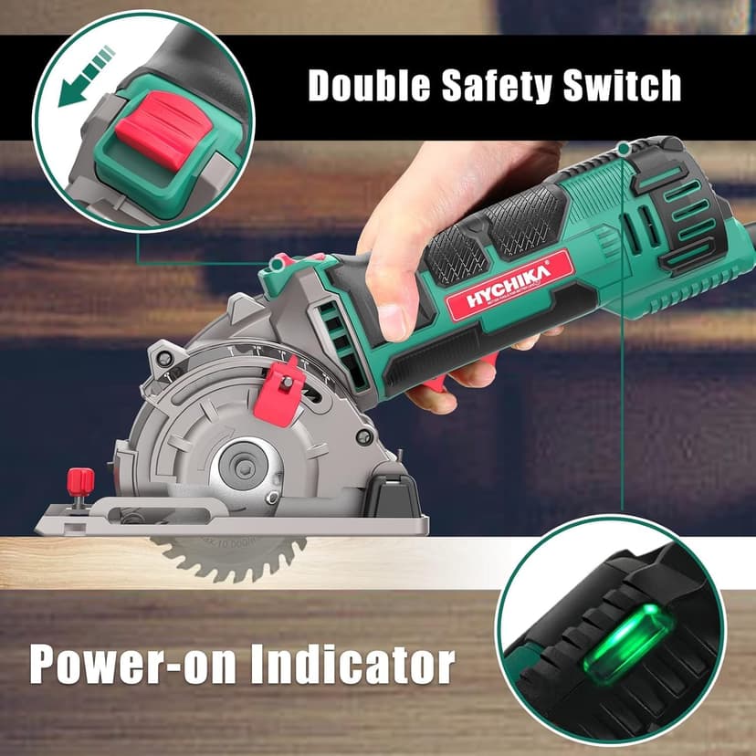 HYCHIKA Mini Circular Saw, Compact with 3 Blades 4A Pure Copper Motor, Scale Ruler, 3-3/8”4500RPM Ideal for Wood, Soft Metal and Plastic Cuts