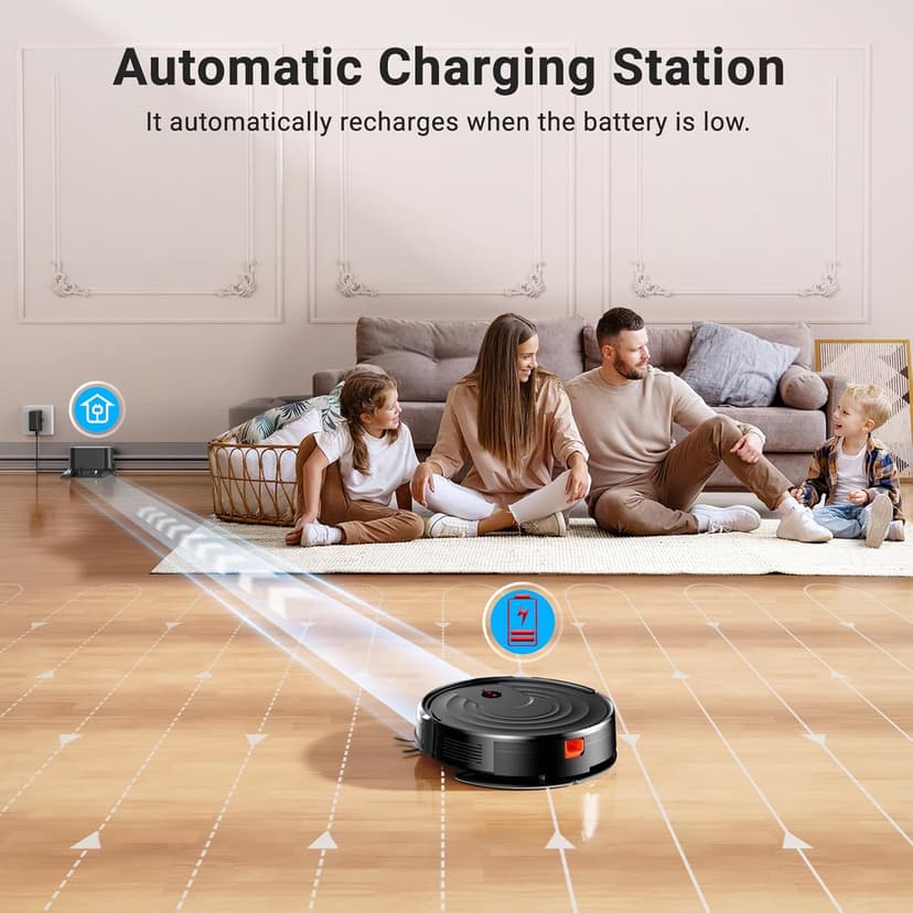 Robot Vacuum and Mop Combo 5000Pa 650mL 2 in 1 Mopping Robot Vacuum Cleaner Schedule WiFi/Alexa/App Smart Self-Charging Robotic Vacuum Ultra-Slim Quiet Tangle-Free Ideal for Hard Floor Pet Hair Carpet