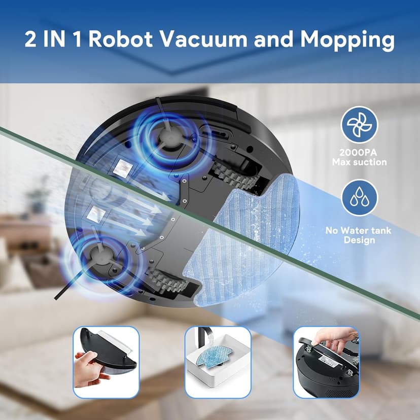 Bagotte Robot Vacuum and Mop, BG550Pro Robotic Vaccum with 550ml Large Dust Bin, Zigzag Efficient Navigation, 2.75'' Slim Design, Automatic Robotic Vacuum Cleaner for Pet Hair, Hard Floor, Carpet