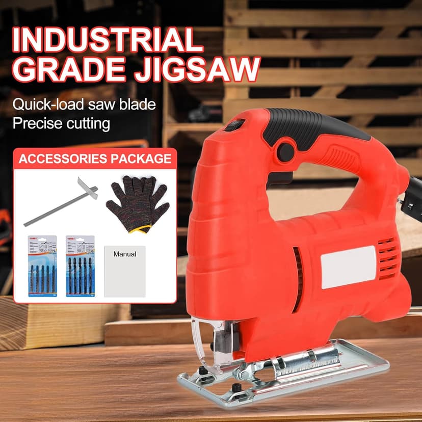 Corded Jigsaw, 800W Brushless Jig Saw Tool Electric Power Cutter with 6 Variable Speed, 0°-45° Bevel Cuts, 3 Position Orbital Action for Straight Curve Circle Cutting