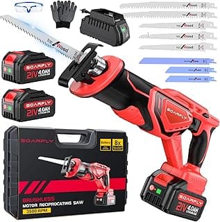 Cordless Reciprocating Saw 21V Brushless Motor with 2x4.0Ah Batteries, 3500 SPM High-Speed Cutting, 8 Premium Blades for Wood, Metal, PVC Pipe, Lightweight & Professional Power Tool