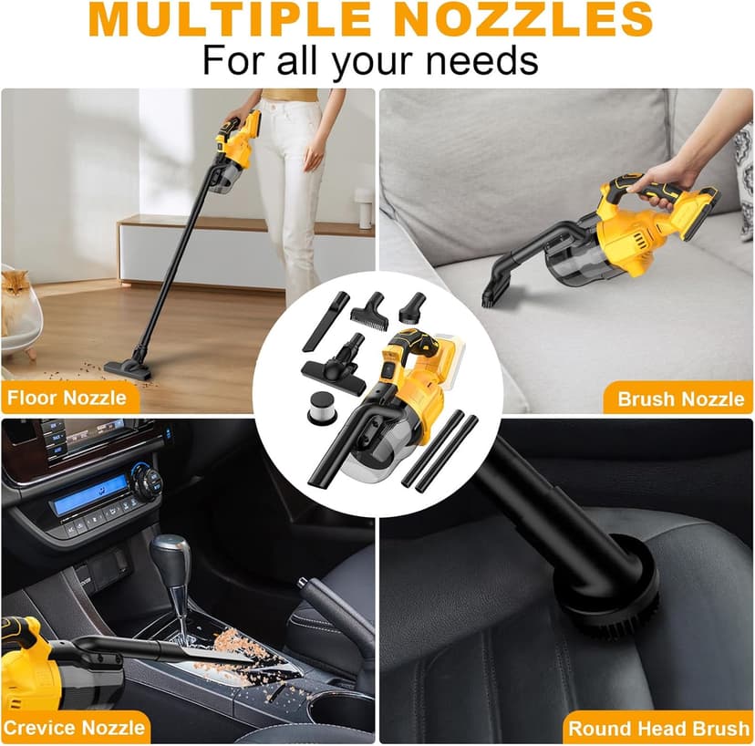Cordless Vacuum Cleaner for Dewalt 20V Battery,100 AW Handheld Vacuum Cleaner with Washable HEPA Filter,55CFM Portable Shop Vacuum for Car/Pet Hair/Carpets/Hard Floors(No Battery)