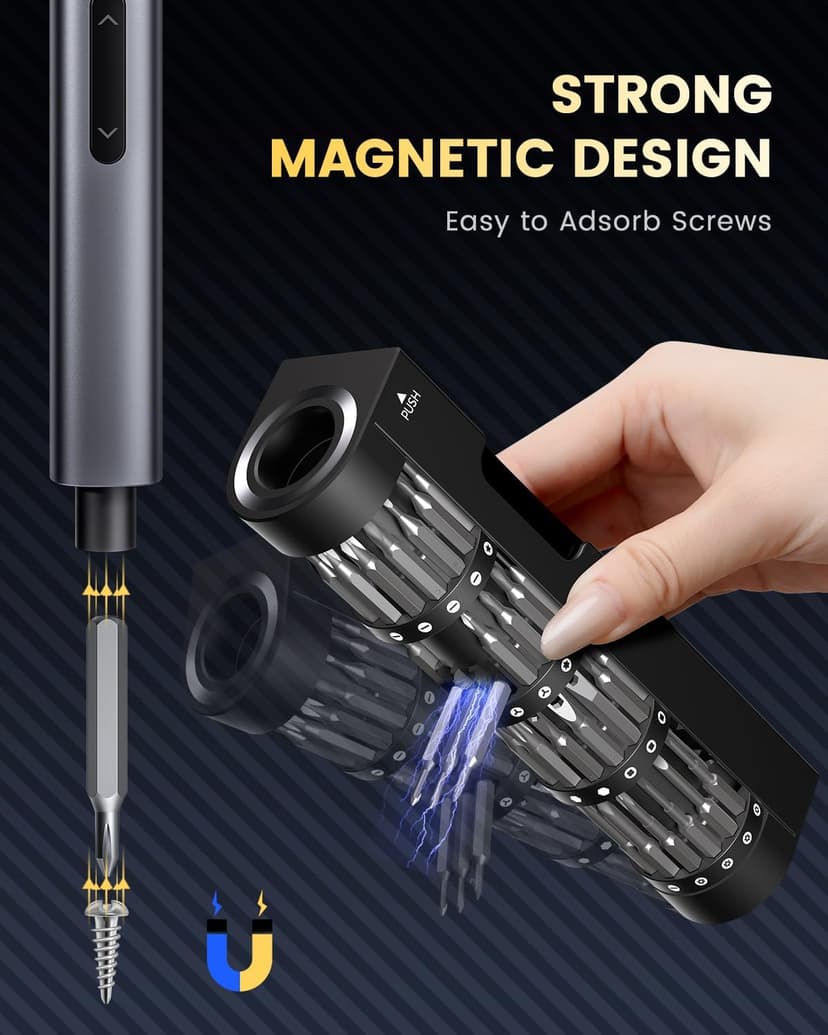 Electric Screwdriver Set, UF-TOOLS Rechargeable Cordless Screwdriver Kit, Precision Repair Tool Kit with Bits, LED Lights, Charging Cable, Carrying Case, for Watches, Phones, Glasses