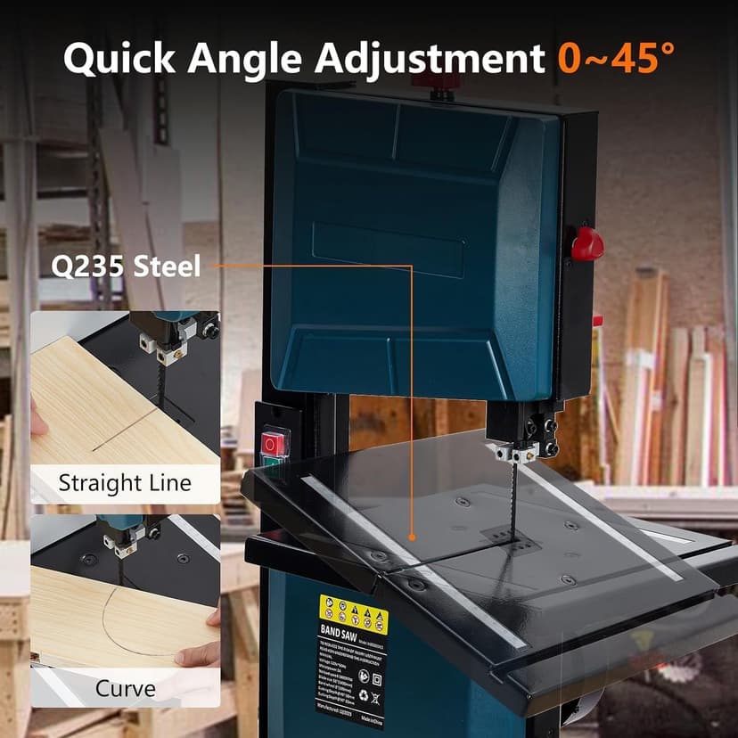 Bandsaw,3-Amp & 8-Inch Band Saw, 1800FPM Benchtop Bandsaw with Removable Safty Key, 0-45 Tilting Range, Saw For Cutting Wood with Fence and Miter Gauge, Band Saws for Woodworking