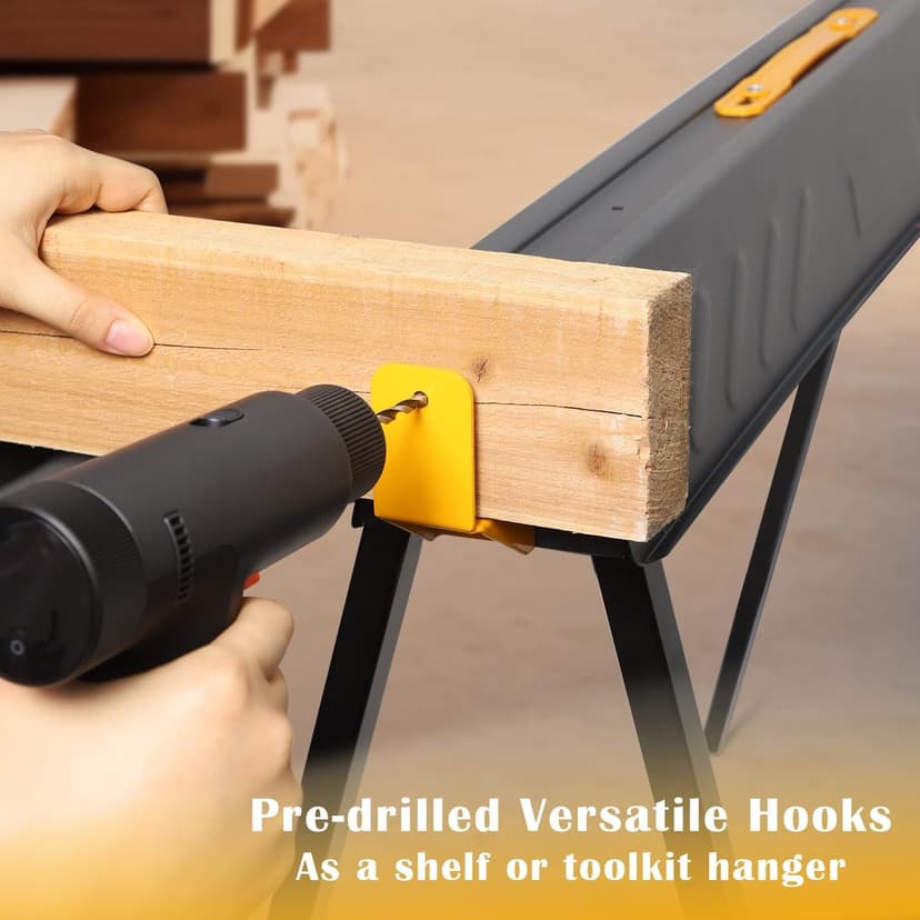 FORUP 2 Pack Heavy Duty Folding Portable Saw Horses Table, 1322 Lbs Load Capacity Metal Saw Horse with Fast Open Legs and Easy Grip Handle for Woodworking, Dark Grey & Yellow