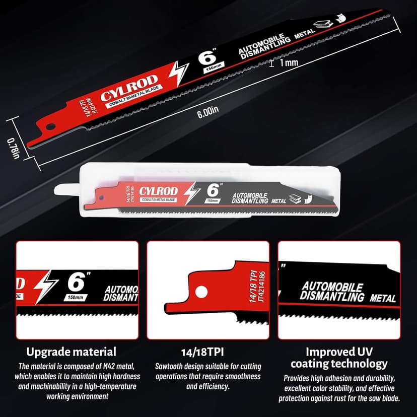25 Pack 6 in 14/18 TPI Reciprocating Saw Blades for Sawzall Blades,M42 Steel Cobalt Bi-Metal Blades for Automobile Dismantling Metal Cutting,Replace for Milwaukee for Dewalt for Diablo Blade