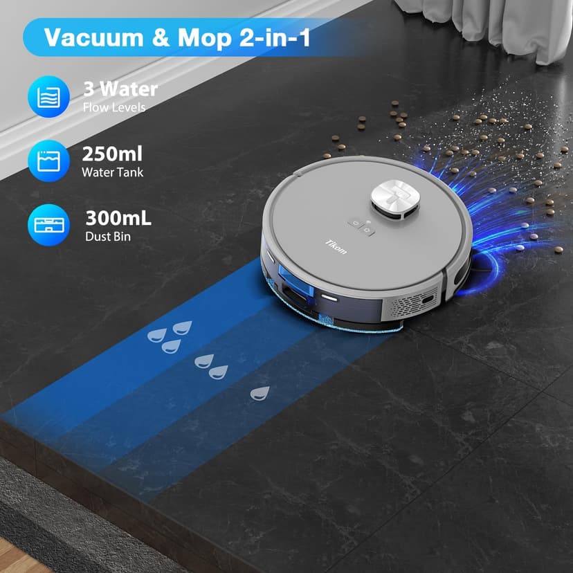 Tikom Robot Vacuum and Mop with LiDAR Navigation L9000, 4000Pa Robotic Vacuum Cleaner, 150Min Max, Smart Mapping, Good for Pet Hair, Carpet, Hard Floor