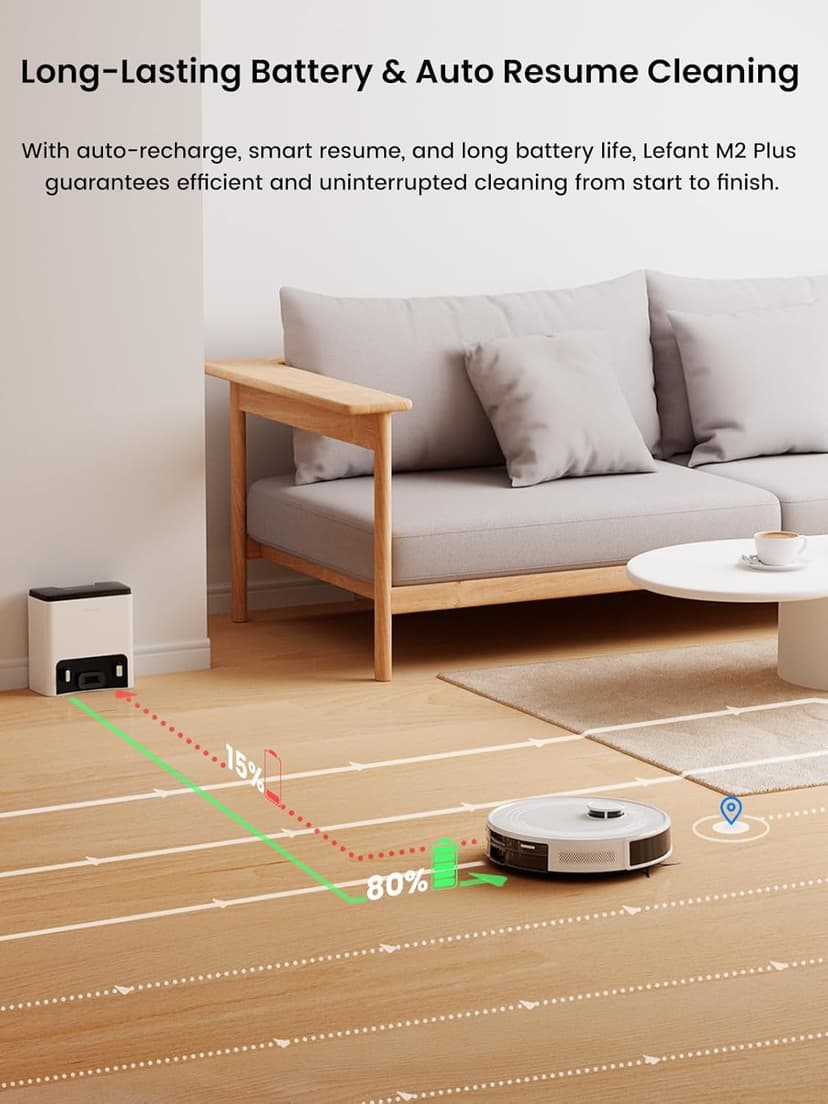 Lefant LiDAR Robot Vacuum and Mop,45-Day Self-Emptying,6000Pa Powerful Suction,Customized Cleaning,Home Mapping,140 Min Runtime,Roller Brush for Carpet,2.4G/5G WiFi/Alexa/APP/iWatch,M2 Plus