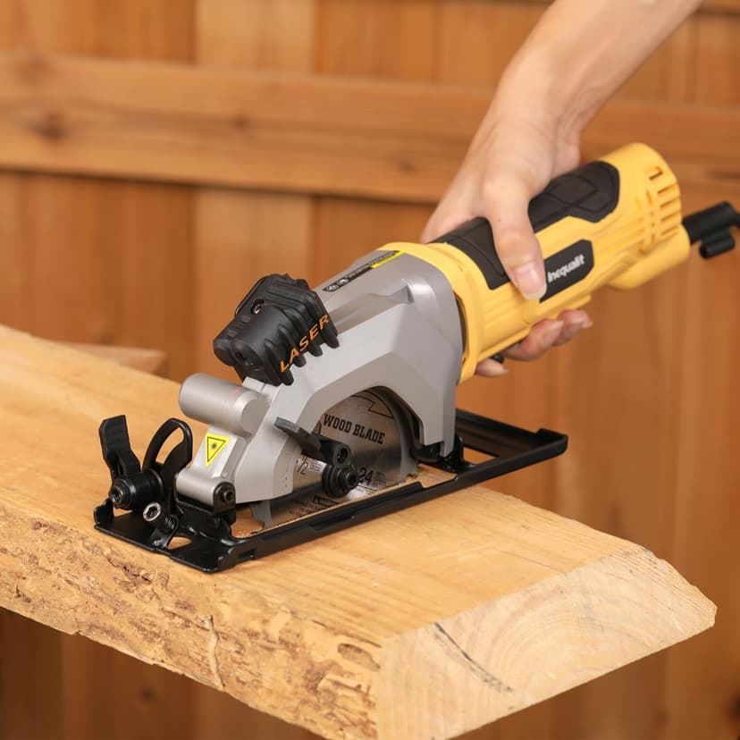 4Amp Mini Circular Saw, 3500RPM Corded Compact Saw with 4-1/2" 24T TCT Blades, Laser Guide, Rip Guide, Vacuum Adapter and Blade Wrench, Max Cutting Depth 1-11/16"(90°), 1-1/8"(45°）
