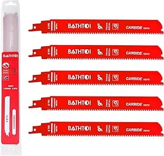 5 Pack 9 Inch 8 Tpi Carbide Reciprocating Saw Blades for Thick Metal Cutting, Cast Iron and Alloy Steel Cutting Sawzall Blades with Carbide Tipped Teeth for Longer Life and Faster Cutting Speed