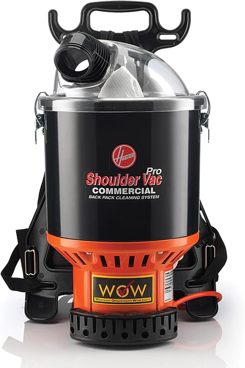 Hoover Commercial Shoulder Vac Pro Backpack Bagged Vacuum Cleaner, with HEPA Media Filter, Lightweight with Extra Long Cord, Chiropractic Design, for Carpet and Hard Floors, C2401, Black