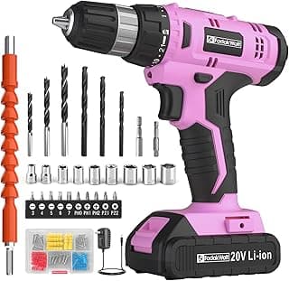 Cordless Drill Set, 20V Electric Power Drill With Battery And Charger, 30N Torque, 21+1 Settings, 3/8-Inch Keyless Chuck, Driver Bits Kit, LED Light (Pink)