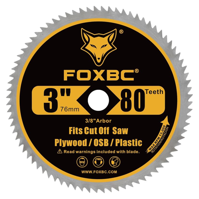 FOXBC 3 Inch 80T Circular Saw Blade Cutting for Plywood, OSB, Veneer, Plastic with 3/8" Arbor - 5 Pack