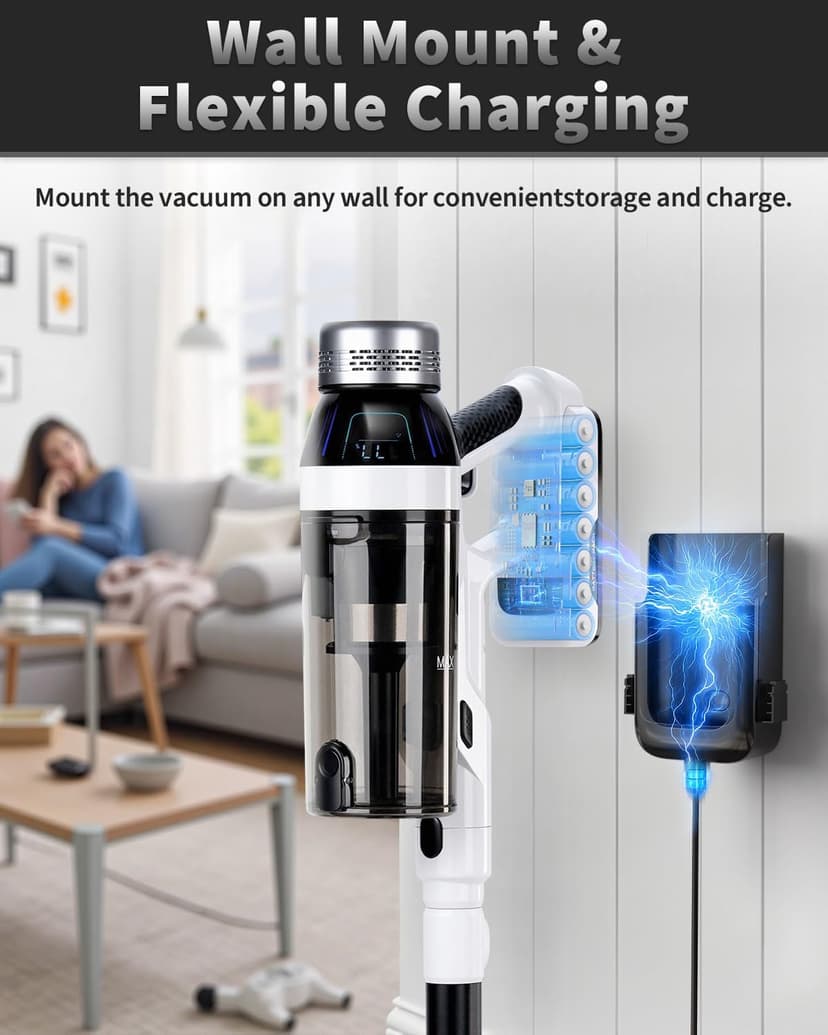 Cordless Vacuum Cleaner, 2 Batteries 110 Mins Runtime Vacuum Cleaners for Home, 550W 45KPA 15-in-1 Stick Vacuum with Charging Dock, Handheld Vacuum Cordless for Pet Hair Carpet Hardwood Floor