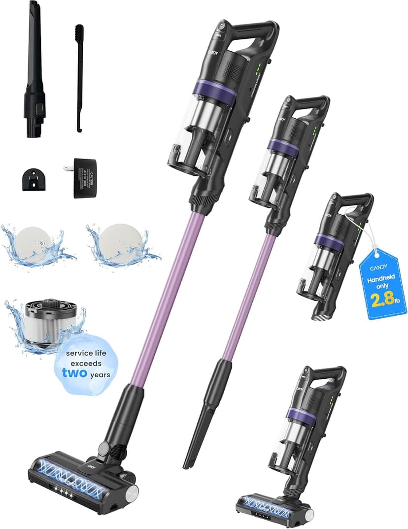 CANDY™ Cordless Vacuum Cleaner,3-in-1 Ultra-Light 4.8lb Vacuum, Anti-Hair Wrap,12-45Min Runtime,Powerful Suction,180° Flat,150° Left Right Swivel,HEPA Filtration for Carpets, Hard Floors & Pet Hair