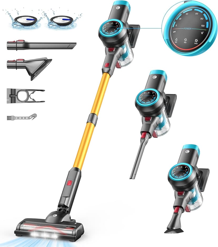 Cordless Vacuum Cleaner, 550W/45Kpa Vacuum Cleaners for Home with Self-Standing, MAX 60Mins Vacuum with LED Display, Anti-Tangled Vacuum Cleaner, Stick Vacuum for Carpet/Pet Hair