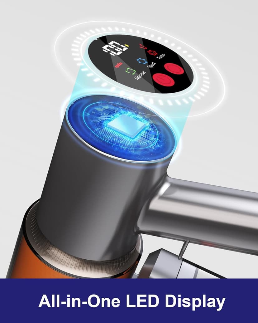 Cordless Vacuum Cleaner, 2 Batteries 120 Mins Runtime, 550W 45KPA Stick Vacuum with Self-Standing, Tangle-Free Brush, LED Display, Vacuum Cleaner for Home Hardwood Floor, Carpet, Pet Hair