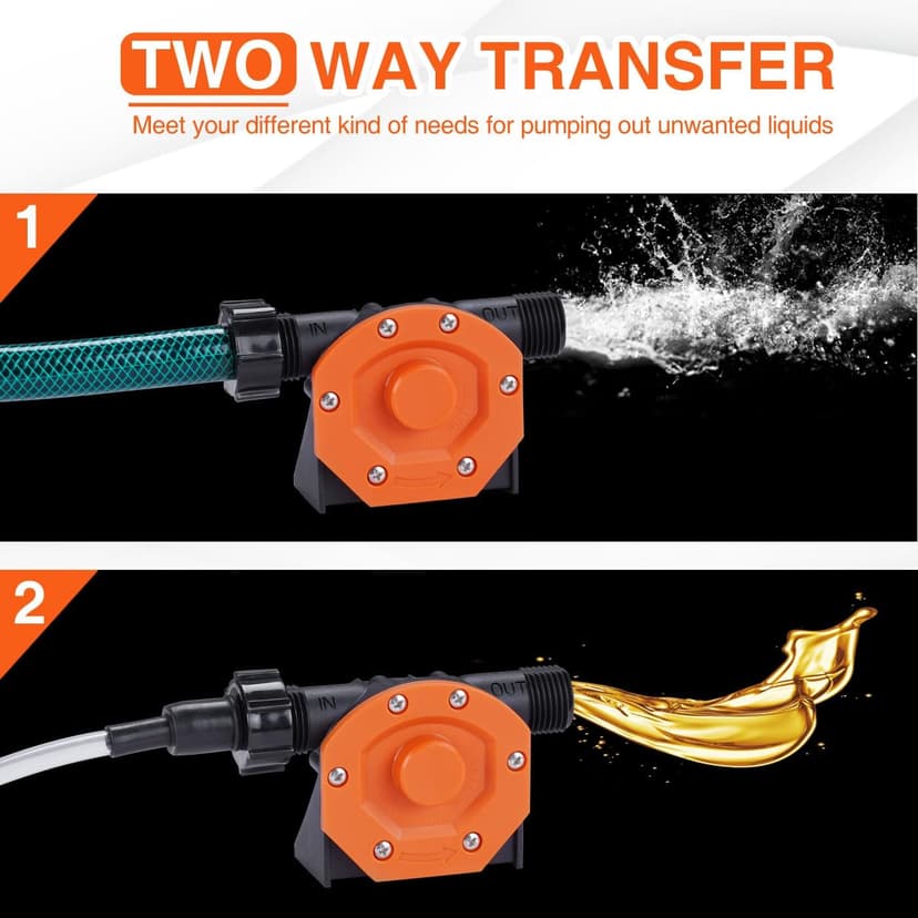 TOPWAY Self Priming Water Drill Pump Attachment with Suction and Discharge Hose, Mini Hand Power Drill Pump for Water, Oil Transfer