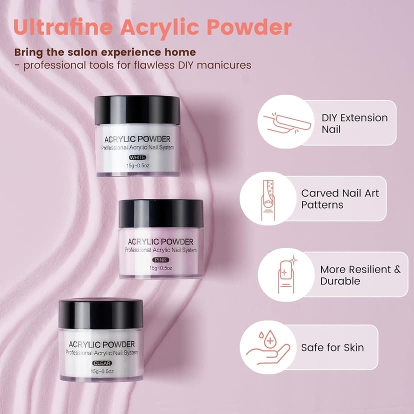 Acrylic Nail Kit with Everything: Beginners Practice Hand Acrylic Nail Powder Liquid Set with U V Lamp Drill in Gift Bag for Home Salon(Pink Bag)