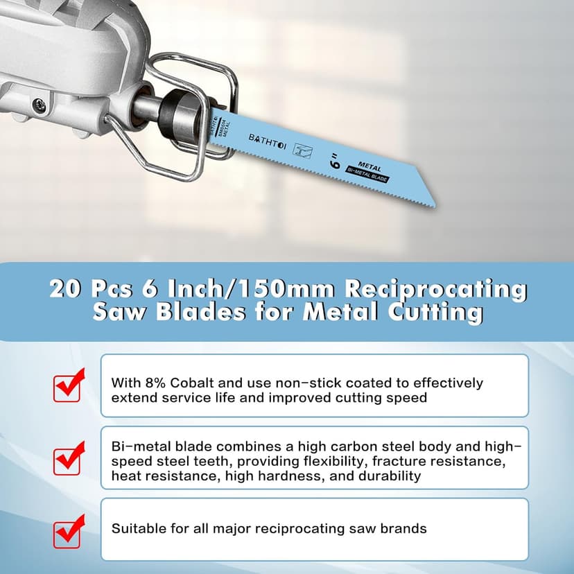 20 Pack 6 Inch 14 Tpi Reciprocating Saw Blades for Sheet Metal, Pipes, PVC Plastic, Profiles Cutting, Bi-Metal Sawzall Blades with 8% Cobalt for Longer Life and Faster Cutting Speed