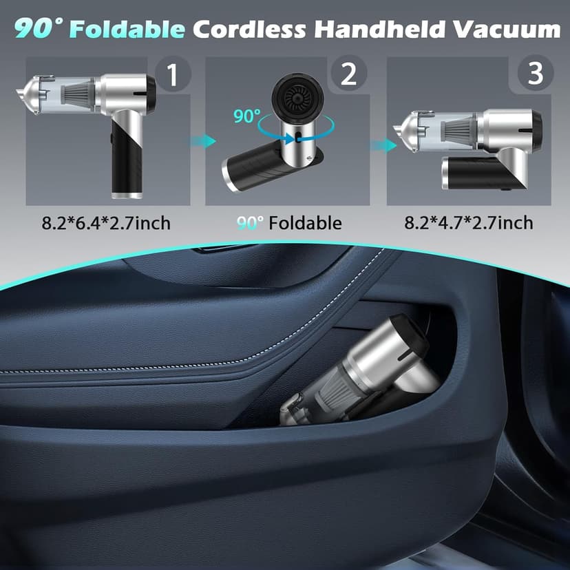 Car Vacuum Portable Cordless Foldable Mini Vacuum, 17000PA Strong Suction, 40mins Runtime, 4-in-1 Air Duster & Air Blower Handheld Vacuum with One-Click Dust Removal for Car, Home,Office Pet