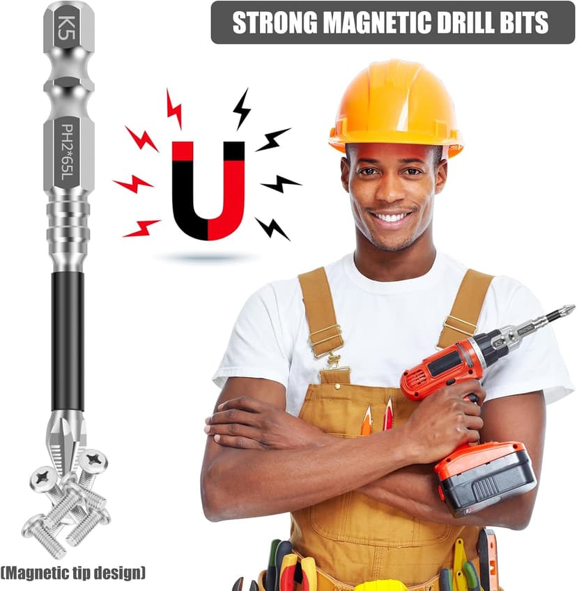 Alloy High-Magnetic Screwdriver Drill Bit Set, 12Pcs Impact Phillips Bits, Non-Slip Teeth Phillips Screwdriver Bit Set, Long Drill Bits for Electric Drills, 1+2+2.6+2.8+3.5+6in